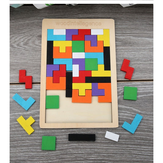 Puzzle Montessori, Klevo, din Lemn, Tip Tetris, +36 Luni, Forme Neregulate, 40 Piese, 26.5 x 17.7 cm, Multicolor