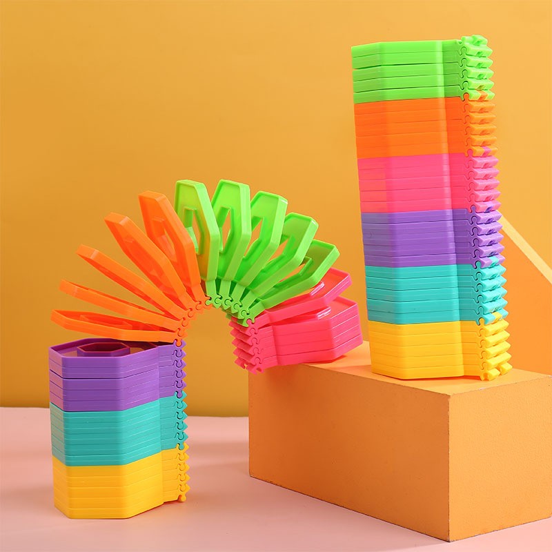 Puzzle pentru copii, Klevo, fidget loop, functie stivuire, bucle, decompresie, curcubeu, 20 cm