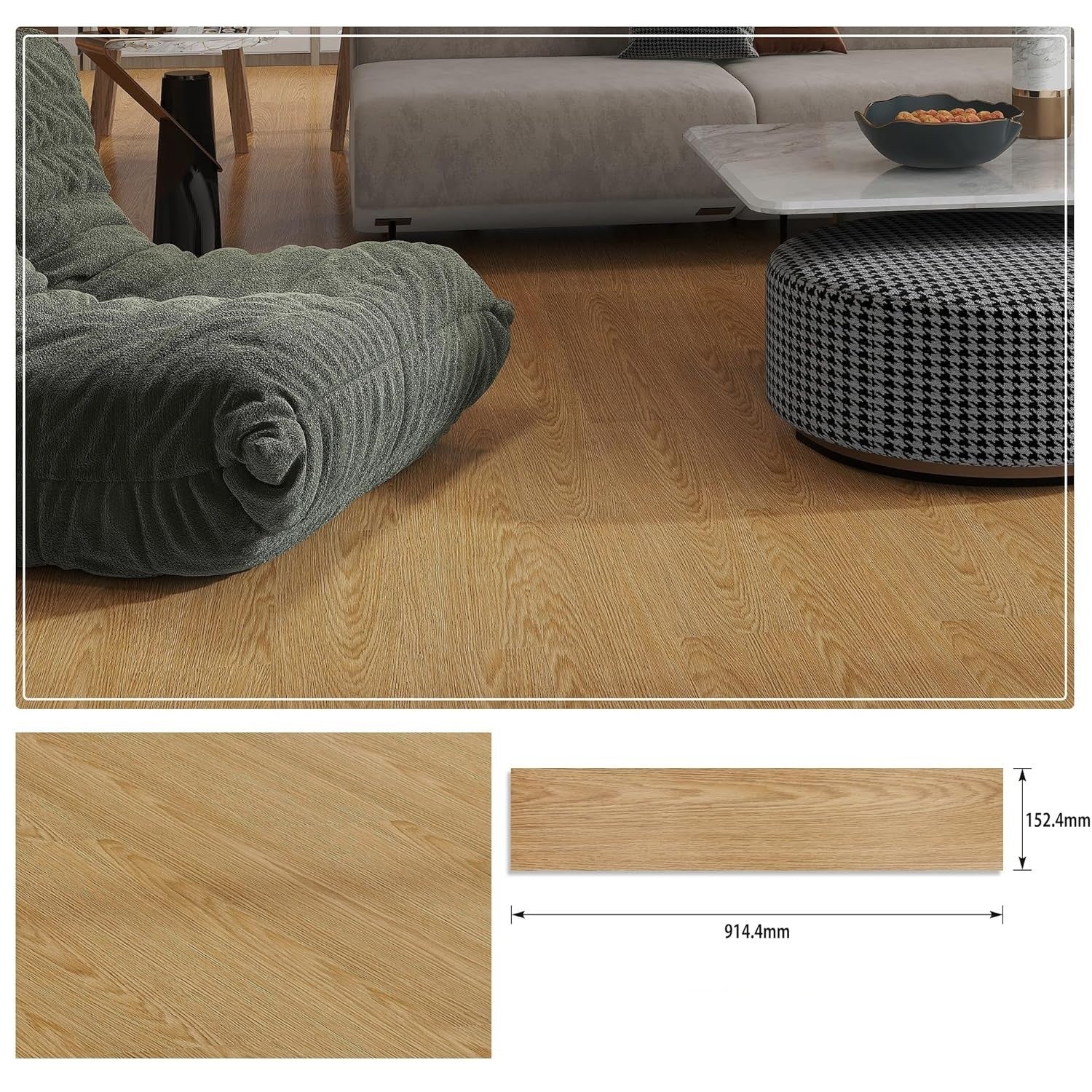 Set 36 Placi Autoadezive pentru Pardoseala, Klevo, din PVC, Impermeabil, Ignifug, Usor de Curatat, Dimensiune Placa 91.44 x 15.24 cm, Grosime 1.5 mm, Acoperire 5 m2, Model 12, Crem
