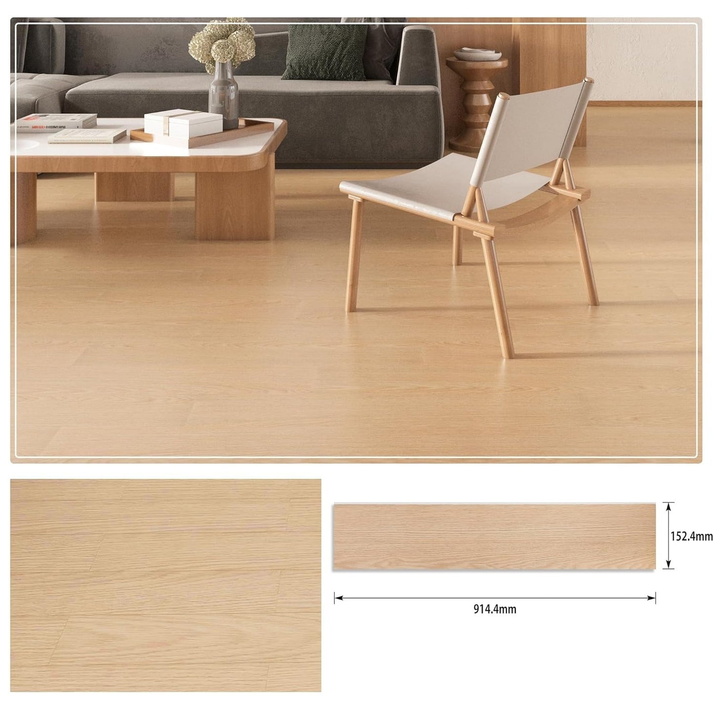 Set 36 Placi Autoadezive pentru Pardoseala, Klevo, din PVC, Impermeabil, Ignifug, Usor de Curatat, Dimensiune Placa 91.44 x 15.24 cm, Grosime 1.5 mm, Acoperire 5 m2, Model 9, Bej