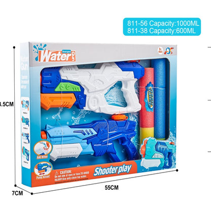 Set 2x Pistol cu Apa pentru Copii, Rezervor, Pentru Piscina/Plaja, Klevo, 6ani+, Alb/Albastru + Albastru, 1000 ML + 600 ML