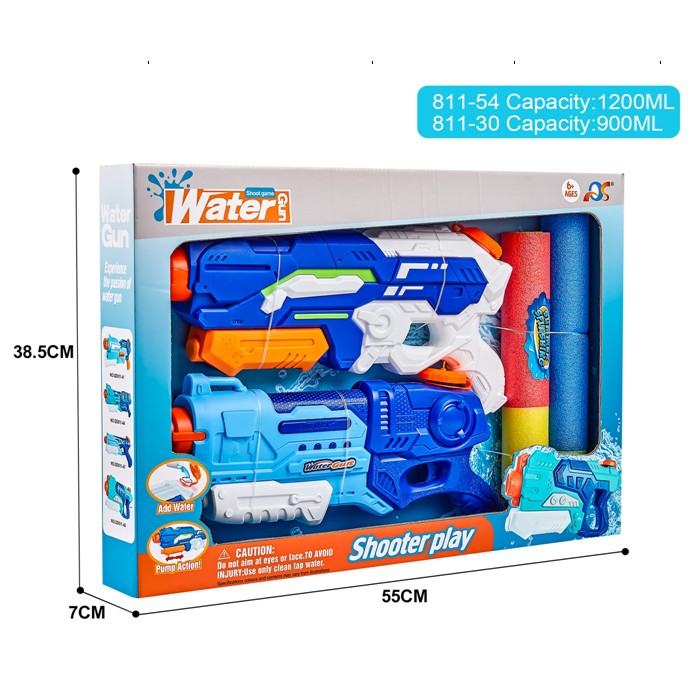 Set 2x Pistol cu Apa pentru Copii, Rezervor, Pentru Piscina/Plaja, Klevo, 6ani+, Albastru, 1200 ML + 900 ML