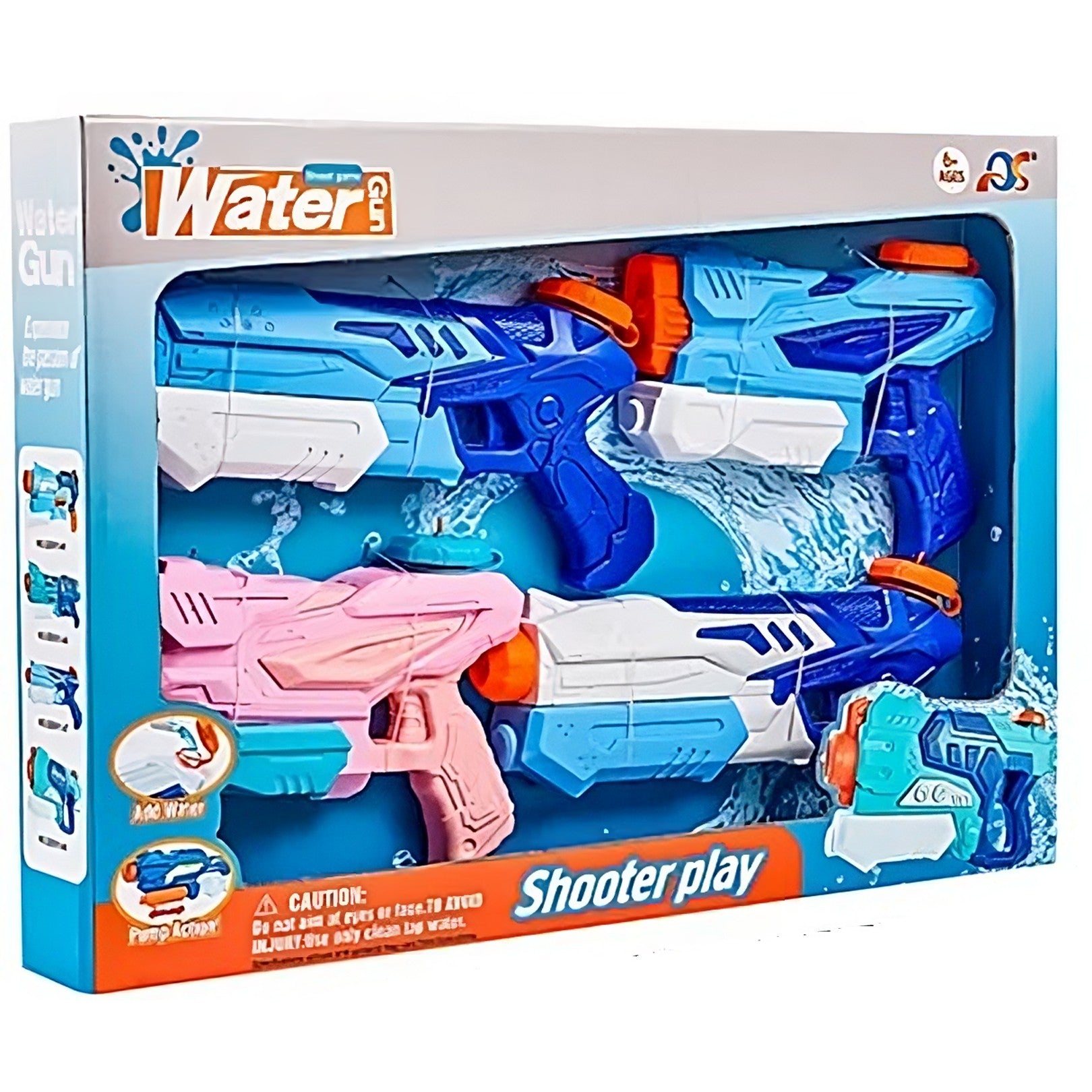 Set 4x Pistol cu Apa pentru Copii, Klevo, 6ani+, Albastru+Roz, 300 ML