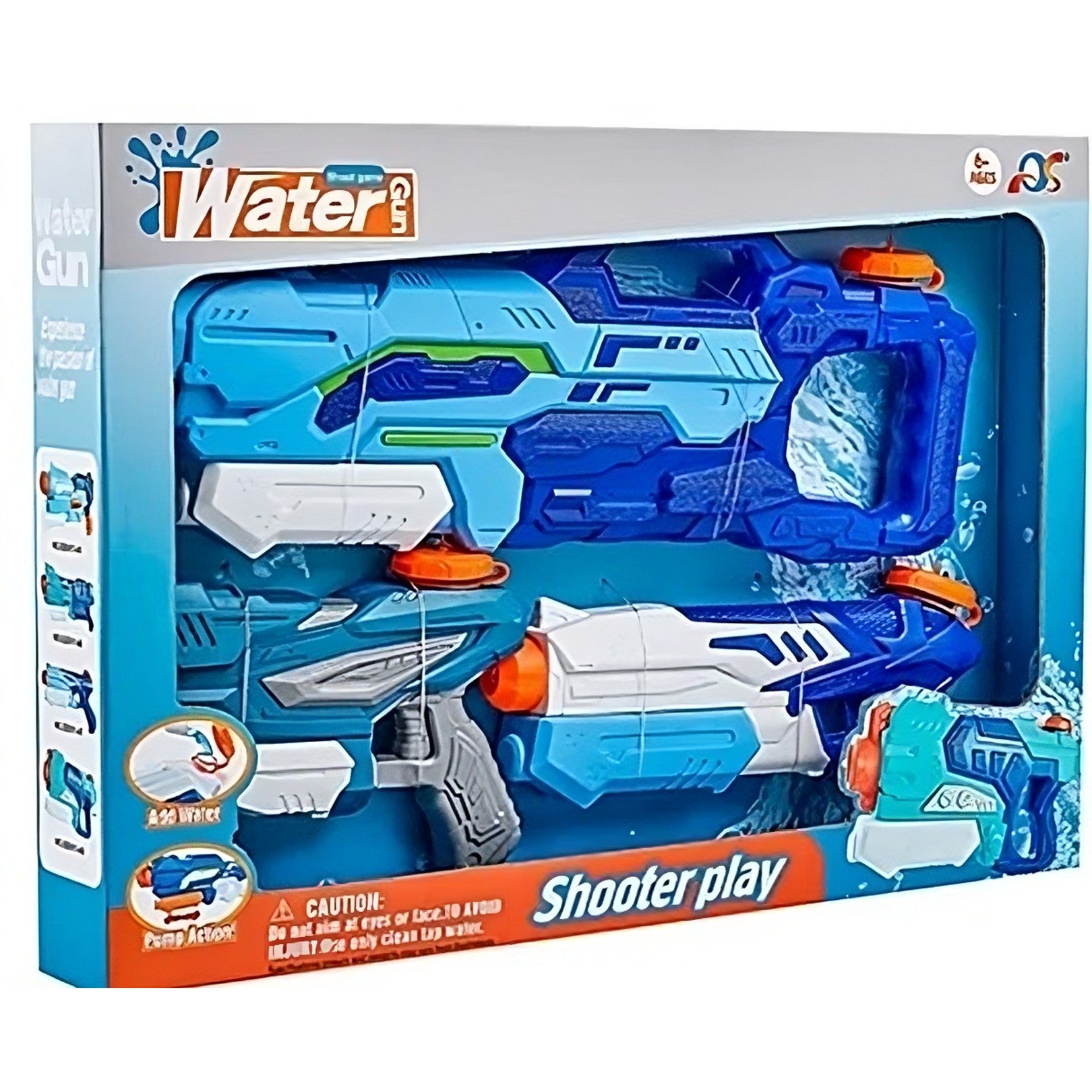 Set 3x Pistol cu Apa pentru Copii, Klevo, 6ani+, Albastru, 1x 1000 ML +  2x 300 ML
