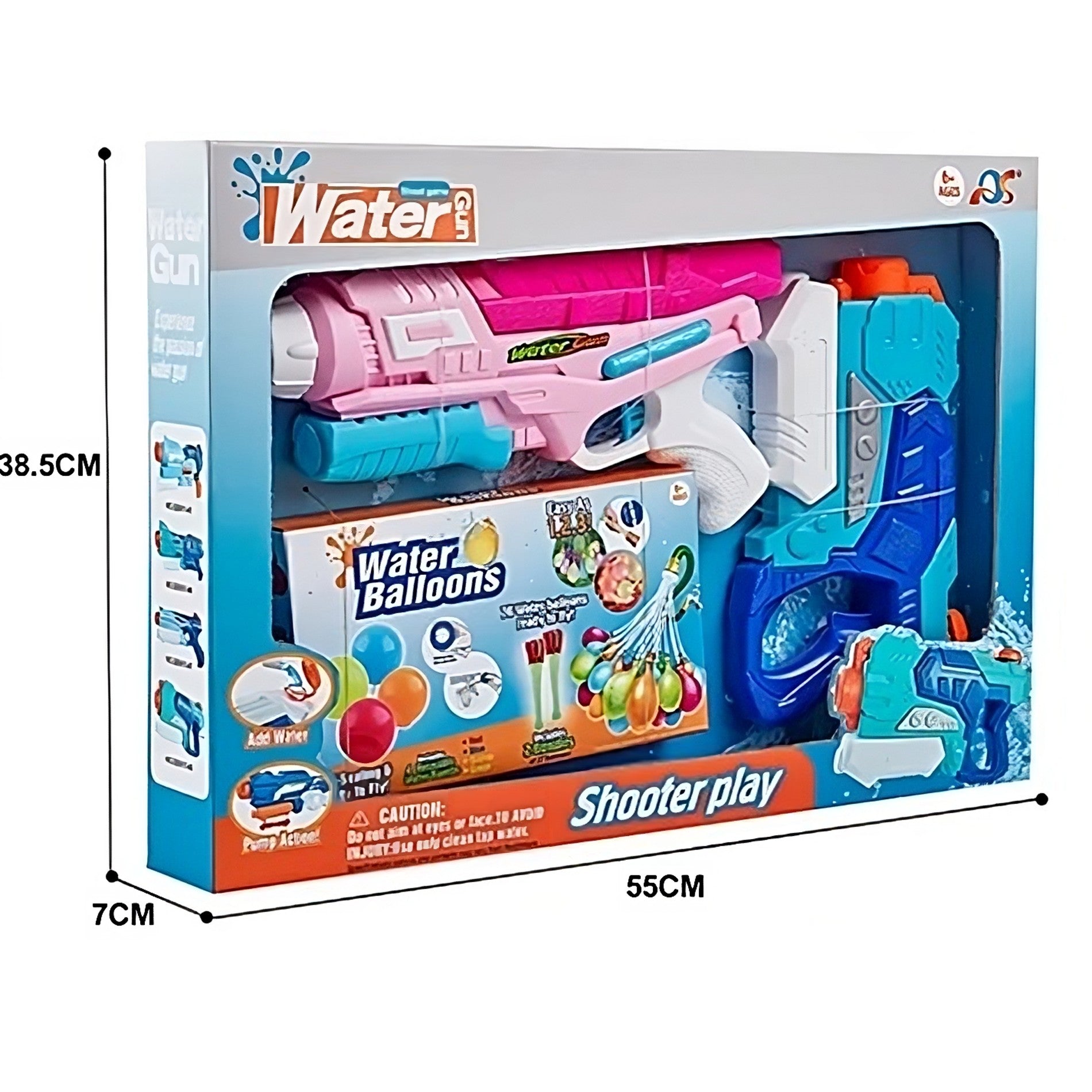 Set 2x Pistol cu Apa pentru Copii, Klevo, 6ani+, cu baloane de apa, Albastru + Roz, 1x 600 ML +  1x 550 ML