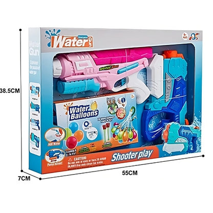Set 2x Pistol cu Apa pentru Copii, Klevo, 6ani+, cu baloane de apa, Albastru + Roz, 1x 600 ML +  1x 550 ML