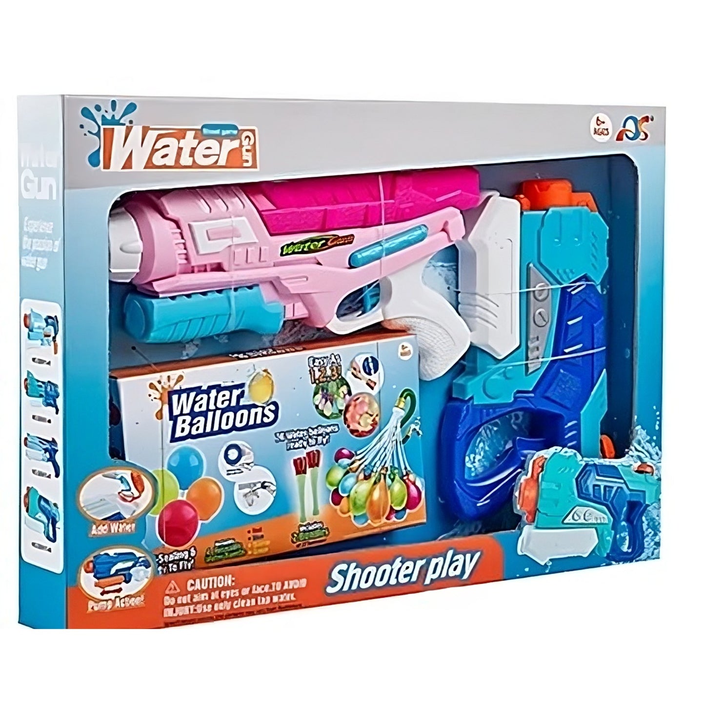 Set 2x Pistol cu Apa pentru Copii, Klevo, 6ani+, cu baloane de apa, Albastru + Roz, 1x 600 ML +  1x 550 ML