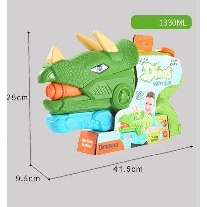 Pistol cu Apa pentru Copii, Rezervor, Pentru Piscina/Plaja, Klevo, 6ani+, Triceratops, 3 duze, Verde, 1330ML