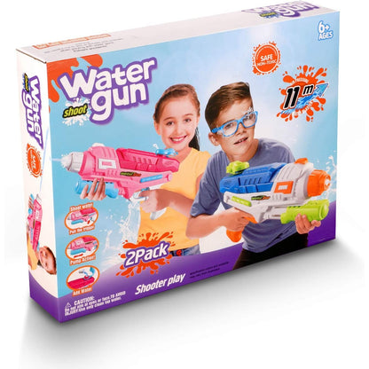 Set 2x Pistol cu Apa pentru Copii, Rezervor, Pentru Piscina/Plaja, Klevo, 6ani+, Roz + Albastru, 600 ML
