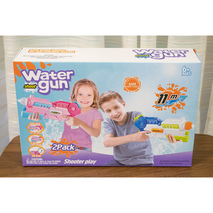 Set 2x Pistol cu Apa pentru Copii, Rezervor, Pentru Piscina/Plaja, Klevo, 6ani+, Roz + Albastru, 1000 ML