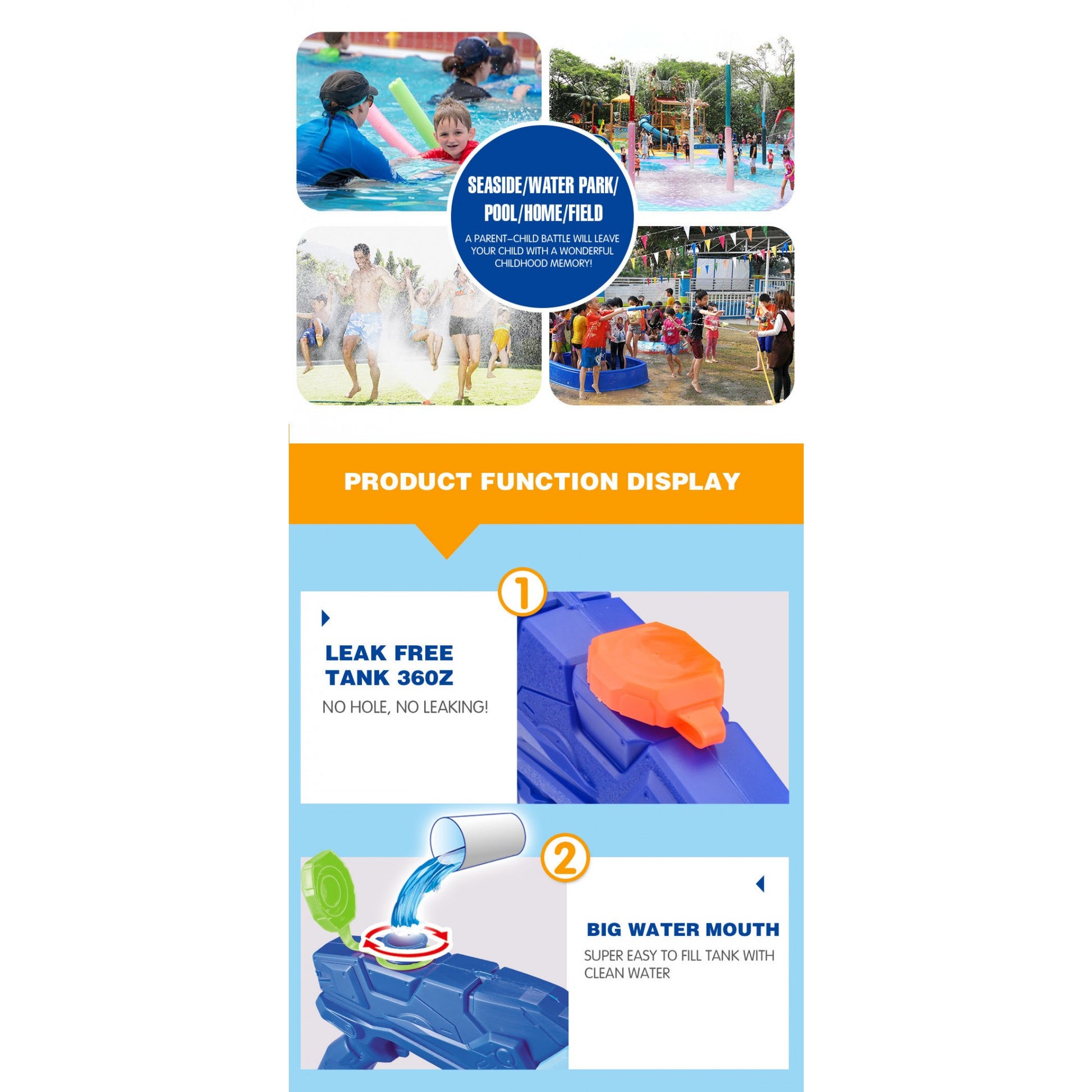 Pistol cu Apa pentru Copii, Rezervor, Pentru Piscina/Plaja, Klevo, 6ani+,  Albastru, 300ML