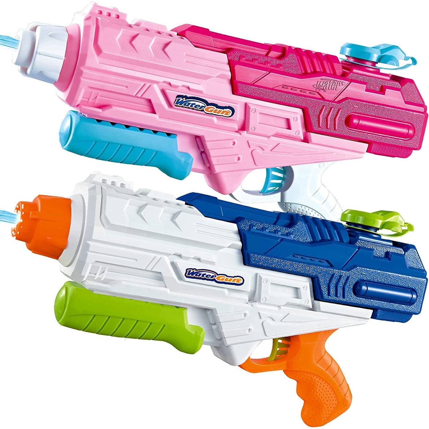 Set 2x Pistol cu Apa pentru Copii, Rezervor, Pentru Piscina/Plaja, Klevo, 6ani+, Roz + Albastru, 1200 ML