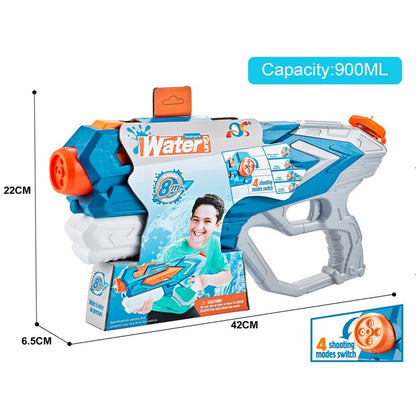Pistol cu Apa pentru Copii, Rezervor, Pentru Piscina/Plaja, Klevo, 6ani+, Albastru, 4 duze, 900ML