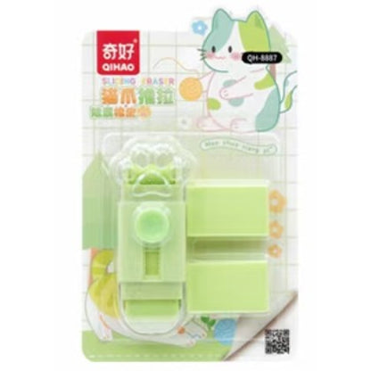 Radiera, Klevo, Model Labuta de Pisica, cu 2 Rezerve, Reglare Pull-Push, din Cauciuc, Verde