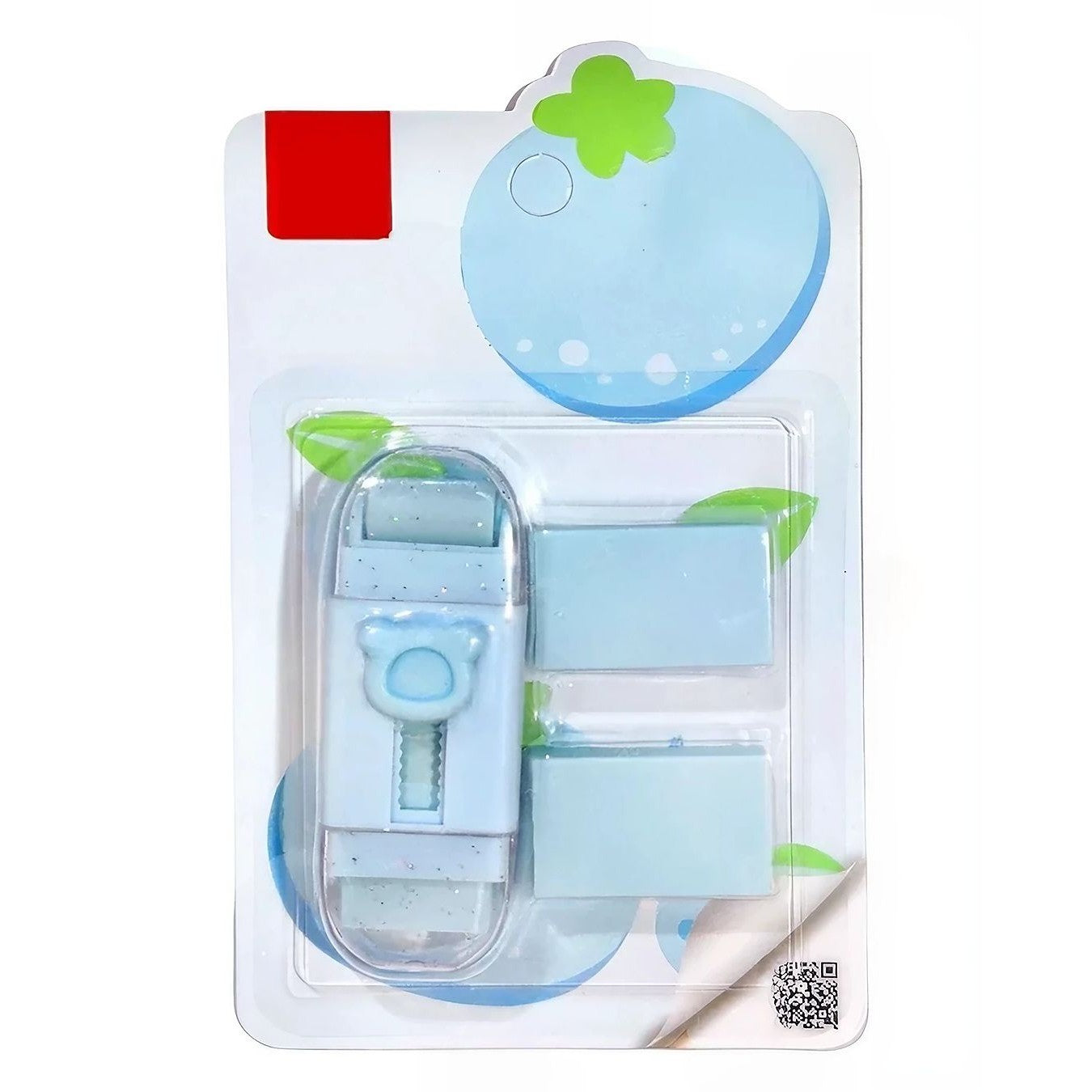 Radiera Retractabila, Klevo, Model Ursulet, Reglare Push-Pull, Radiera de tip Push, Doua Radiere de Rezerva in set din Cauciuc, Albastru deschis