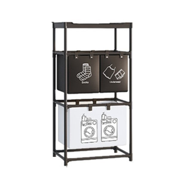 Cos de Rufe, Klevo, 3 Rafturi, 3 Cosuri, Cadru de Otel Inoxidabil, 123x28x57 cm, Negru