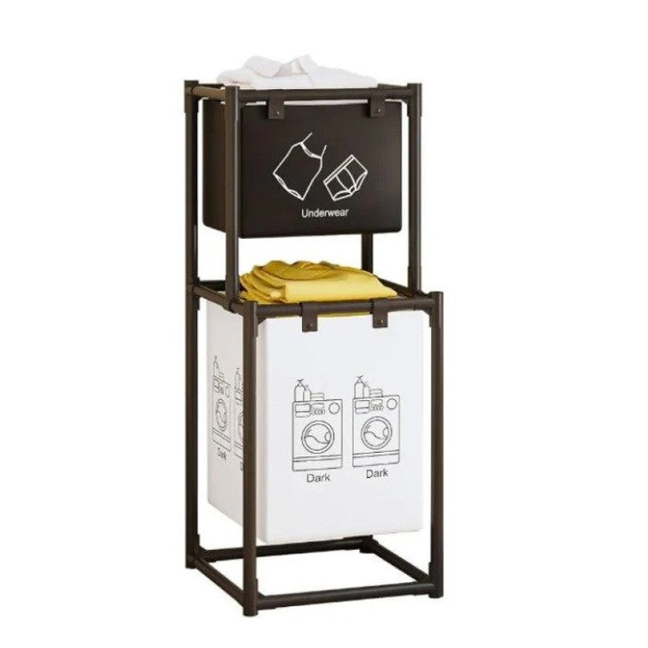 Cos de Rufe, Klevo, cu 2 Etaje, 2 Cosuri, Cadru de Otel Inoxidabil, 97x44x31 cm, Negru