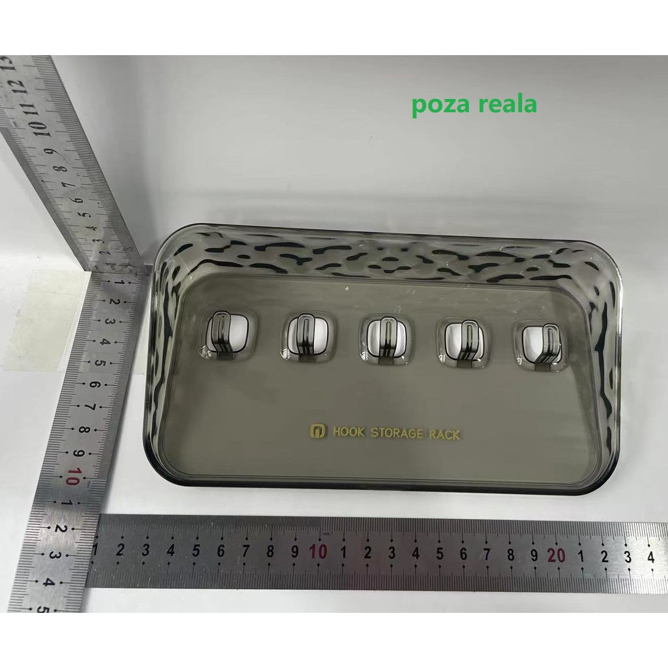 Raft de Depozitare cu Carlig, Klevo, Pentru Chei, Bijuterii, 20.3 x 4.6 x 10.3 cm, Gri