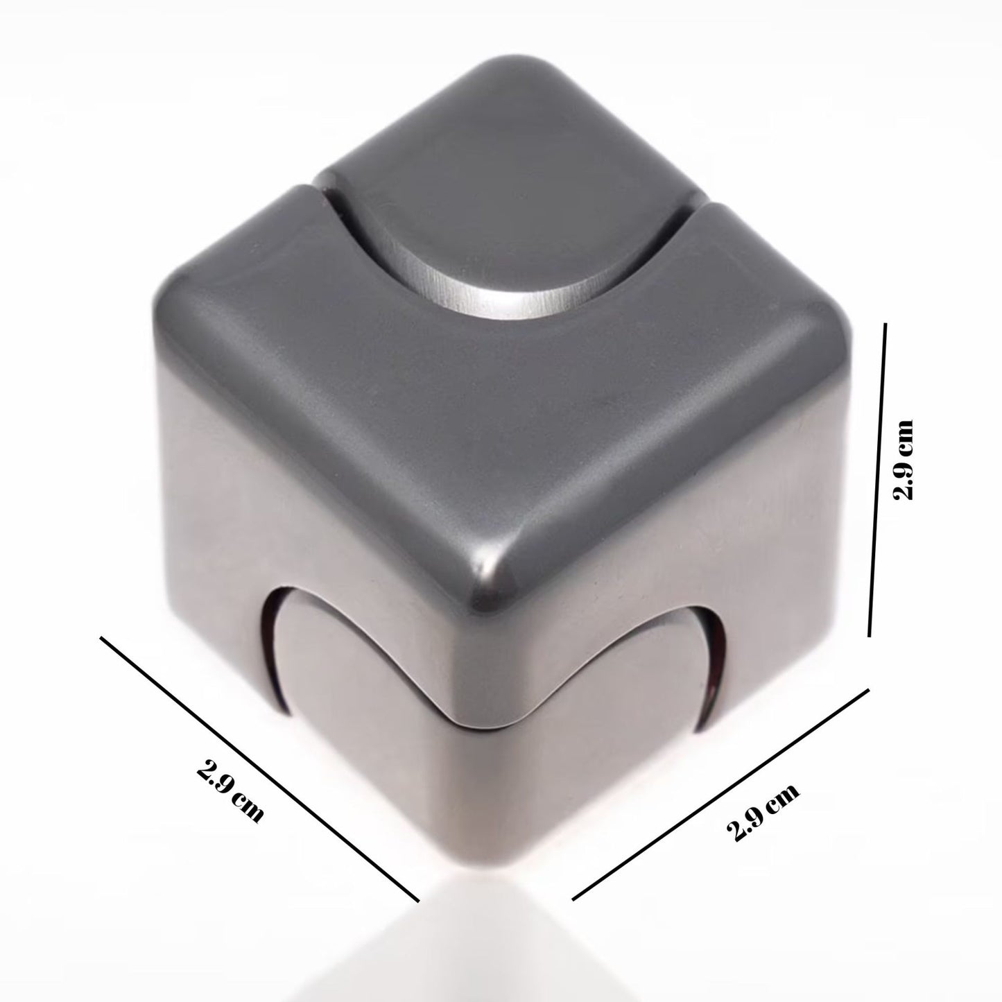 Jucarie Antistres Fidget Spinner, Klevo, Tip Cub, Metalic 2-in-1, Silentios, Transformabil, Rulment Premium, Inox, Gadget pentru  Birou, 2.9  x 2.9 cm, Gri inchis