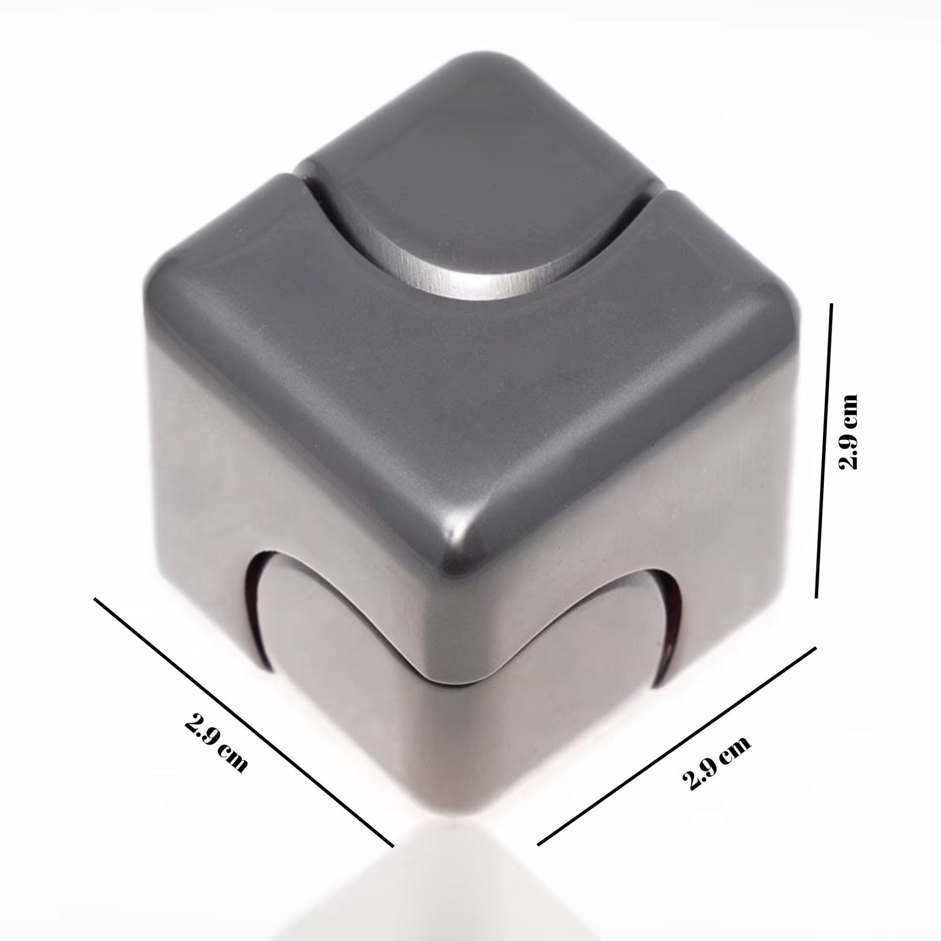 Jucarie Antistres Fidget Spinner, Klevo, Tip Cub, Metalic 2-in-1, Silentios, Transformabil, Rulment Premium, Inox, Gadget pentru  Birou, 2.9  x 2.9 cm, Gri inchis