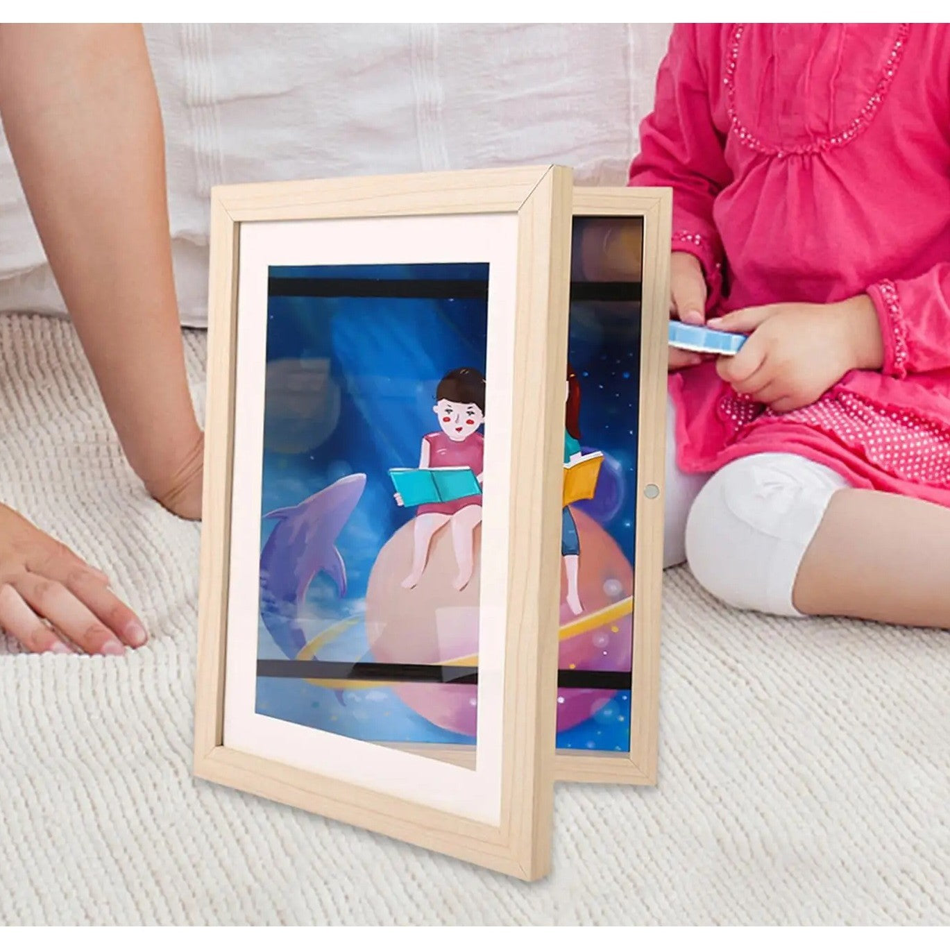 Rama Cutie pentru Foto si Cutie, Klevo, din Lemn, cu Spatiu Pentru Depozitare, Pentru Desene si Picturi A4, Sticla Securizata, 35 x 26 x 4 cm, 530 g, Maro Lemn