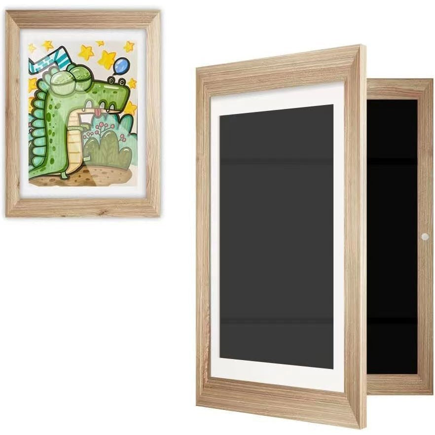 Rama Cutie pentru Foto si Cutie, Klevo, din Lemn, cu Spatiu Pentru Depozitare, Pentru Desene si Picturi A4, Sticla Securizata, 35 x 26 x 4 cm, 530 g, Maro Lemn