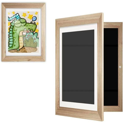 Rama Cutie pentru Foto si Cutie, Klevo, din Lemn, cu Spatiu Pentru Depozitare, Pentru Desene si Picturi A4, Sticla Securizata, 35 x 26 x 4 cm, 530 g, Maro Lemn