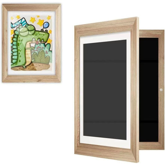 Rama Cutie pentru Foto si Cutie, Klevo, din Lemn, cu Spatiu Pentru Depozitare, Pentru Desene si Picturi A4, Sticla Securizata, 35 x 26 x 4 cm, 530 g, Maro Lemn