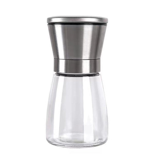 Rasnita Manuala pentru boabe, Klevo, Rasnita pentru Piper Sare Cafea, din Sticla cu Otel inoxidabil, 13.5 x 6.5 cm, volum 180 ml, Transparenta cu Capac din Inox