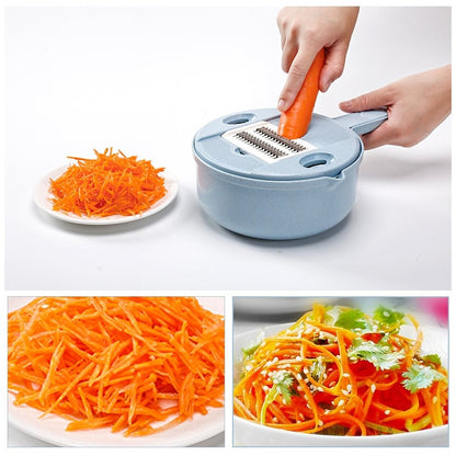 Razatoare multifunctionala Klevo pentru legume, fructe, branzeturi, 10 piese, 27.6x8 cm, albastru