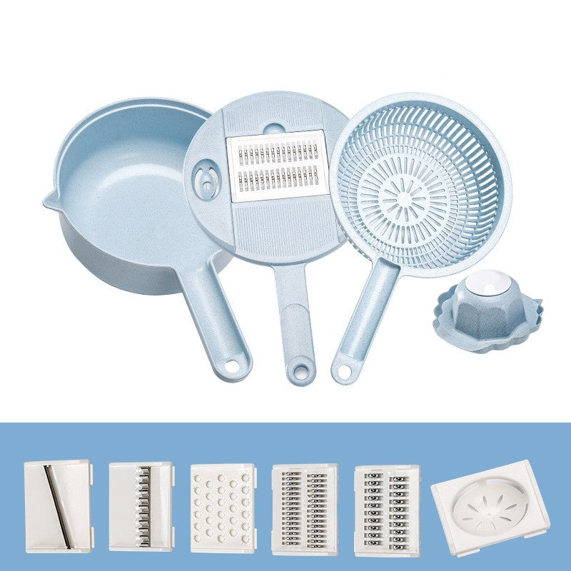Razatoare multifunctionala Klevo pentru legume, fructe, branzeturi, 10 piese, 27.6x8 cm, albastru