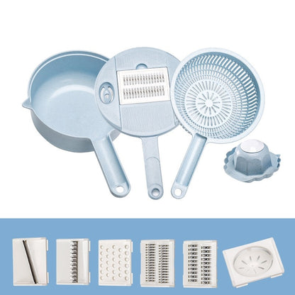 Razatoare multifunctionala Klevo pentru legume, fructe, branzeturi, 10 piese, 27.6x8 cm, albastru