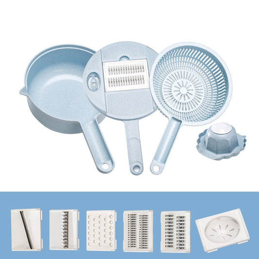 Razatoare multifunctionala Klevo pentru legume, fructe, branzeturi, 10 piese, 27.6x8 cm, albastru