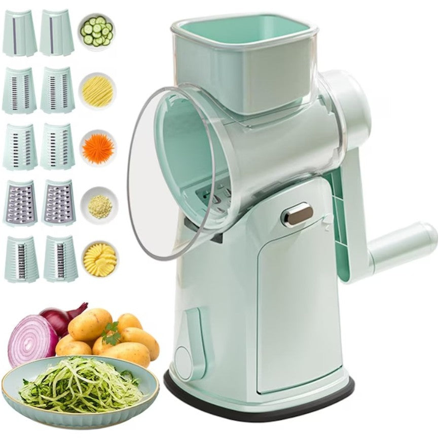 Razatoare Manuala, Klevo, Rotativa cu Manivela, 10 Lame Interschimbabile, Anti-Stropire, 27 x 13 x 13 cm, Turcoaz