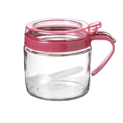 Recipient Condimente, Klevo, din Stilca, 180 ml, cu Maner si Lingurita, 8 x 9 cm, Capac Transparent, Roz