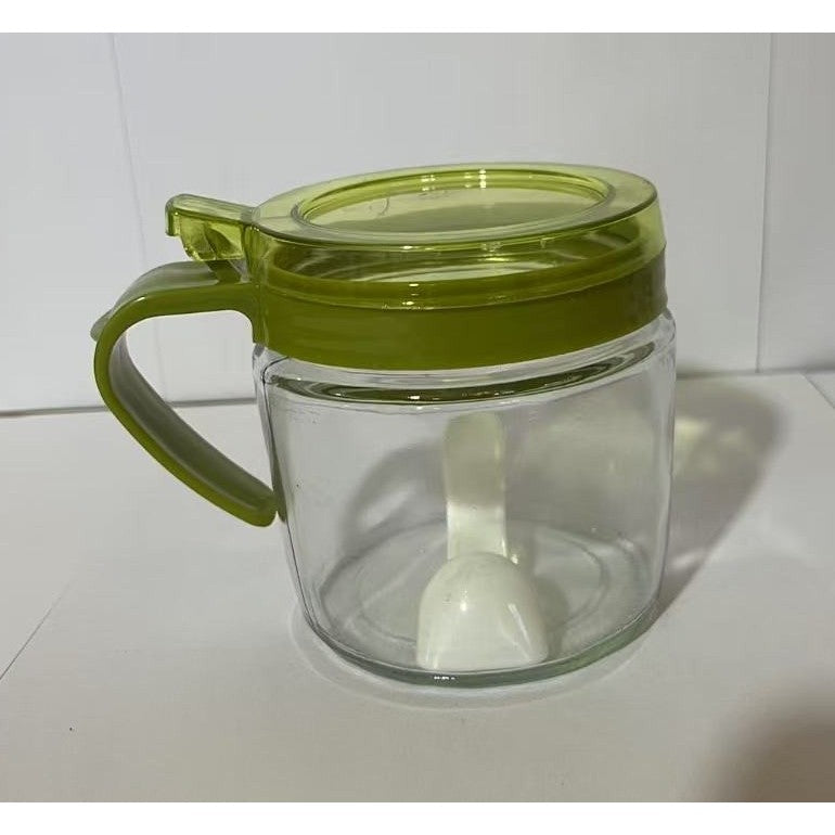Recipient Condimente, Klevo, din Stilca, 180 ml, cu Maner si Lingurita, 8 x 9 cm, Capac Transparent, Verde