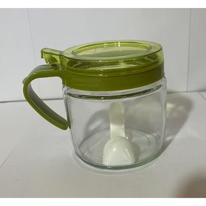 Recipient Condimente, Klevo, din Stilca, 180 ml, cu Maner si Lingurita, 8 x 9 cm, Capac Transparent, Verde