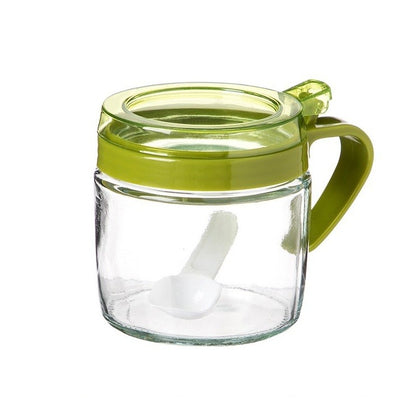 Recipient Condimente, Klevo, din Stilca, 180 ml, cu Maner si Lingurita, 8 x 9 cm, Capac Transparent, Verde