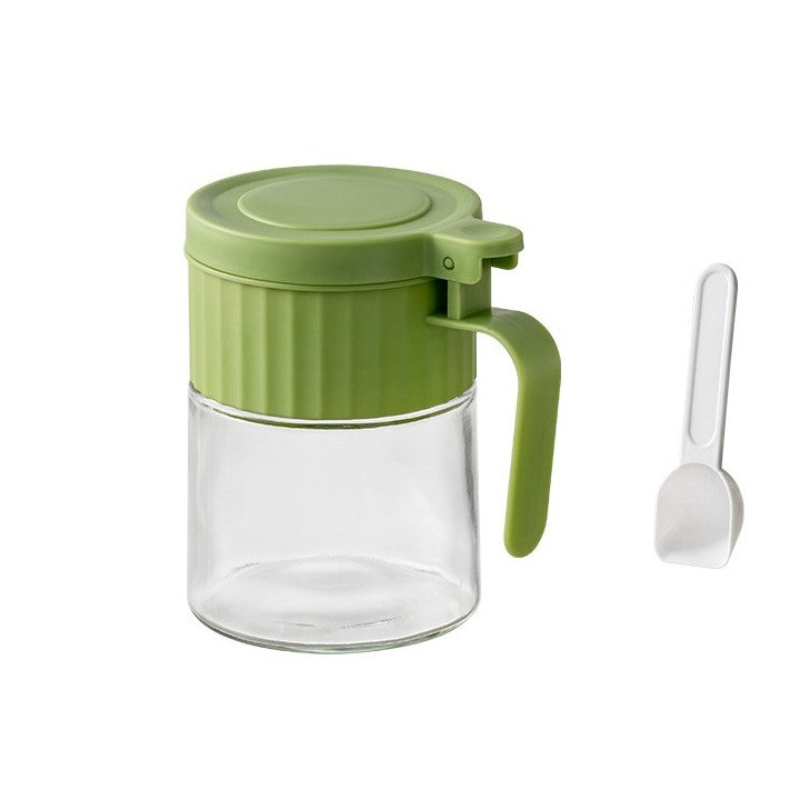Recipient Condimente, Klevo, din Stilca, 180 ml, cu Maner si Lingurita, 10.6 x 7 x 7 cm, Capac Mat, Verde