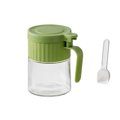 Recipient Condimente, Klevo, din Stilca, 180 ml, cu Maner si Lingurita, 10.6 x 7 x 7 cm, Capac Mat, Verde