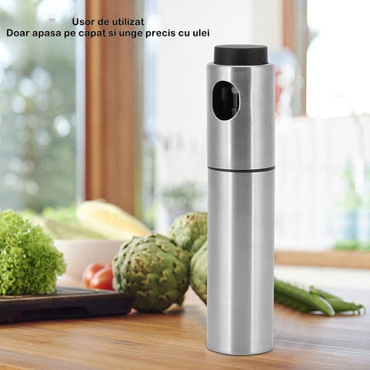 Pulverizator ulei Klevo, spray, material otel inoxidabil, manual, 100 ml, 17.7 x 4 cm, argintiu