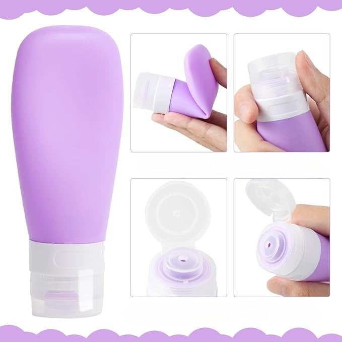Recipient Portabil din Silicon Elegant de Voiaj, Sticla de Calatorie, Klevo, Potrivita pentru Lotiune, Sampon si Alte Lichide, Anti-scurgere, cu Posibilitate de Reumplere, Capacitate 90mL, Mov