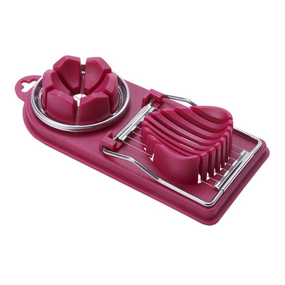 Feliator multifunctional Klevo pentru oua, mozzarela, fructe, 2 forme de feliere, agatatoare, 20 cm, Visiniu