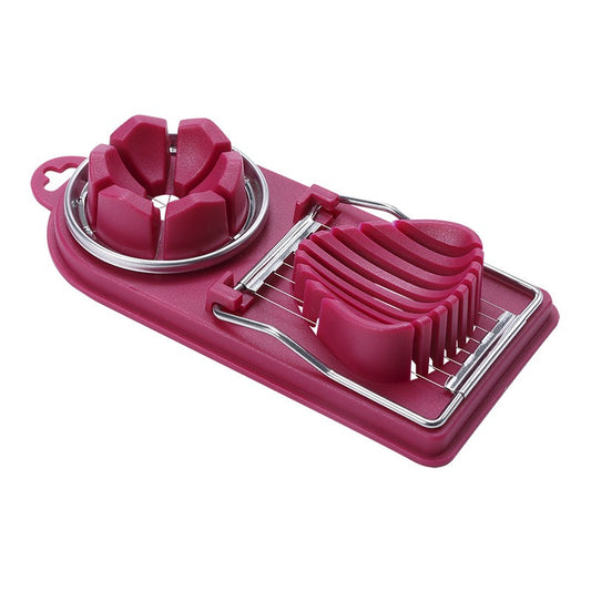 Feliator multifunctional Klevo pentru oua, mozzarela, fructe, 2 forme de feliere, agatatoare, 20 cm, Visiniu