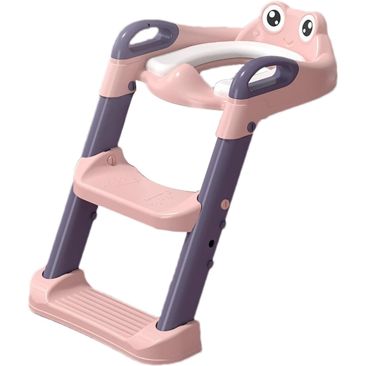 Reductor si Scaunel Inaltator WC, Klevo, pentru Copii 1 - 7 Ani, 2 Trepte Reglabile, Pliabil, Colac Moale, cu Spatar si Manere, Inaltime 54/58 cm x 39.5 x 35 cm, din Plastic+PVC, Roz/Mov