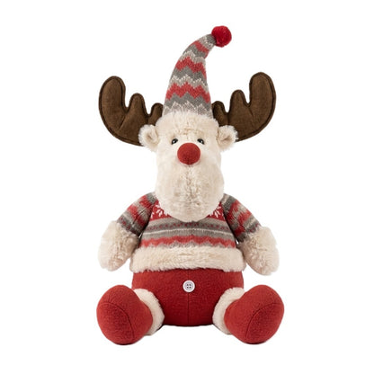 Ren De Plus Festiv, Klevo, Ren cu Nas Rosu si Pulover, Decoratiune De Craciun, Ornament De Pus Pe Polita Sau Sub Brad, 38 cm, Multicolor
