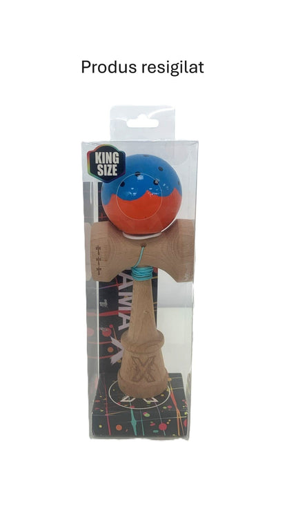 RESIGILAT - Kendama X Originala, Profesionala, Klevo, Super Sticky cu Cupe Mari KING SIZE V3, Gaura in Baza, Rulment Metalic, din lemn 18 cm, Ata 62/65 cm, Special Albastru/Portocaliu