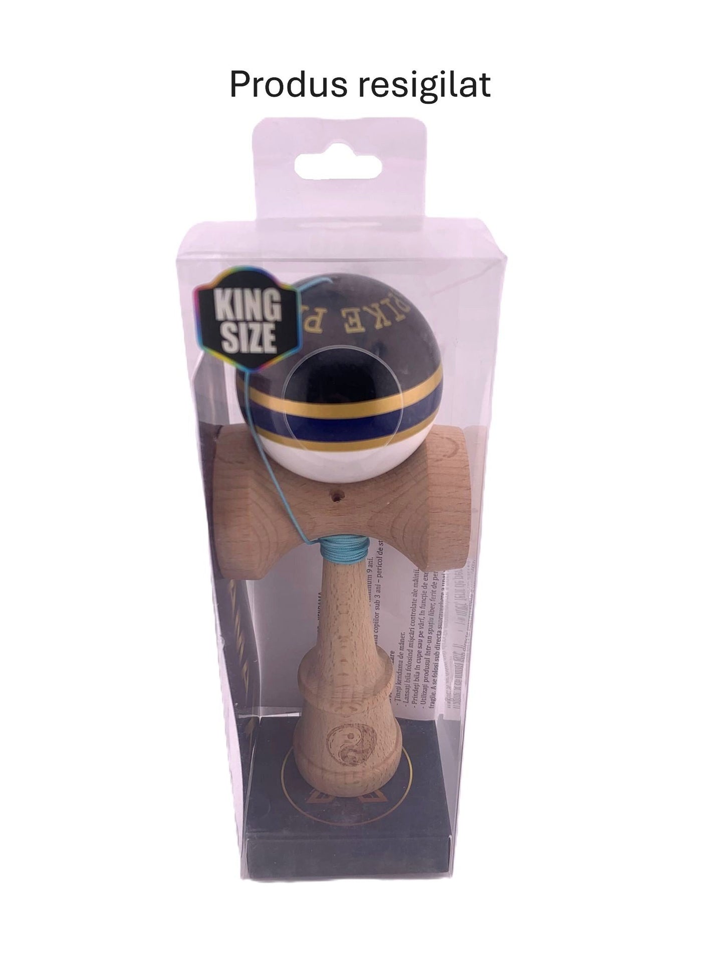 RESIGILAT - Kendama X Originala ROYAL SPIKE, Profesionala, Klevo, Cupe Mari KING SIZE V3, Super Sticky, Gaura in Baza, Rulment Metalic, din lemn 18 cm, Ata 62/65 cm, Inel Albastru inchis