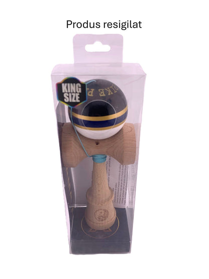 RESIGILAT - Kendama X Originala ROYAL SPIKE, Profesionala, Klevo, Cupe Mari KING SIZE V3, Super Sticky, Gaura in Baza, Rulment Metalic, din lemn 18 cm, Ata 62/65 cm, Inel Albastru inchis
