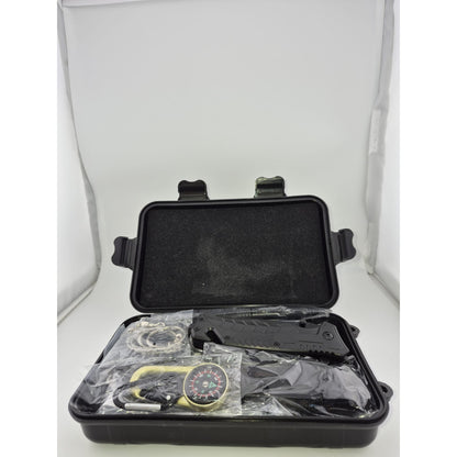 Resigilat: Kit supravietuire 19 in 1 Klevo, Cutit/Busola/Lanterna/Fluier/Chingi/Paracord, pentru Caping, Drumetii, Aventuri, Insturmente profesionale, Negru